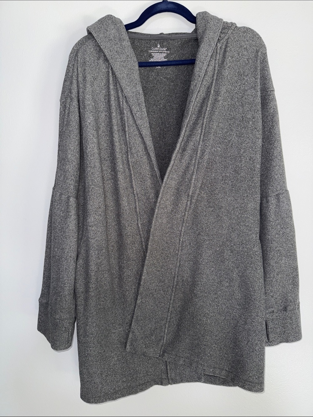 Cuddl Duds Heather Gray Hooded Open-Front Cardigan